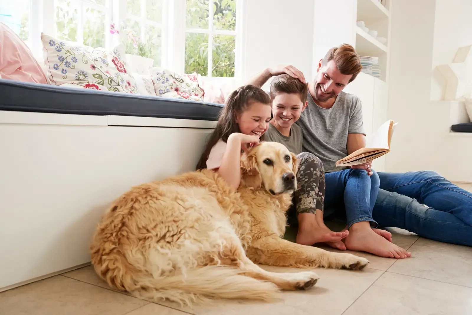 family with a dog